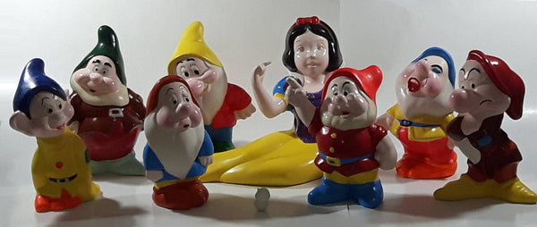 Walt Disney Production Snow White And The Seven Dwarfs + Song Bird Hand Painted Ceramic Pottery Garden Statue Set