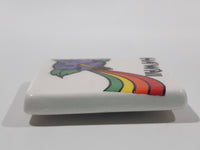 Hawaii Rainbow and Purple Flower Themed White Small 1 3/8" x 1 3/8" Ceramic Tile Fridge Magnet