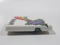 Hawaii Rainbow and Purple Flower Themed White Small 1 3/8" x 1 3/8" Ceramic Tile Fridge Magnet