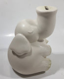 White Elephant Sitting with Trunk Up 6" Tall Ceramic Coin Bank