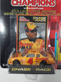 2002 Edition ERTL Racing Champions Chase The Race NASCAR #4 Mike Skinner Kodak Chevrolet Monte Carlo Yellow Die Cast Toy Race Car Vehicle with Collector Card and Display Stand - New in Package