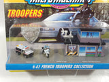 Extremely Rare Preproduction 1993 Galoob Micro Machines Troopers #41 French Troopers Collection Police Cops Die Cast Miniature Toy Car Vehicles, Badge and Building Set 75030 New in Package