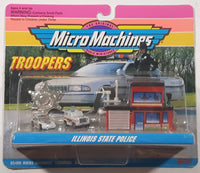 Extremely Rare Preproduction 1993 Galoob Micro Machines Troopers #8 Illinois State Police Cops Die Cast Miniature Toy Car Vehicles, Badge and Building Set 65400 New in Package