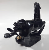 Vintage 1970s Black Horse Kicking Leg Black Ceramic Animal Sculpture Pen Holder