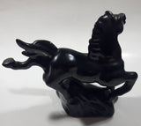 Vintage 1970s Black Horse Kicking Leg Black Ceramic Animal Sculpture Pen Holder