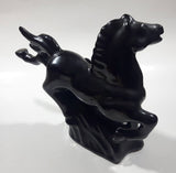 Vintage 1970s Black Horse Kicking Leg Black Ceramic Animal Sculpture Pen Holder