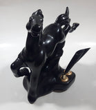 Vintage 1970s Black Horse Kicking Leg Black Ceramic Animal Sculpture Pen Holder