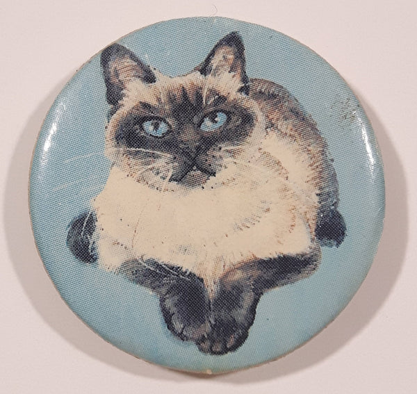 Siamese Cat Laying Down 1 1/4" Round Thick Paper and Plastic Fridge Magnet