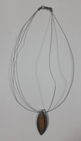 Light Brown Pointed Oval Polished Jasper Cabochon Gemstone Double Wire Necklace 15" Long