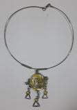 Wire Wrapped Clear and Yellow Art Glass Dangling Yellow Bead Triple Triangles 15" Long