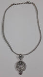 Purple and Clear Rhinestone Dangle Bead Metal Hollow Chain Necklace 14" Long