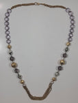 Gold Tone Chain Plastic Amethyst Colored Bead Necklace 28" Long