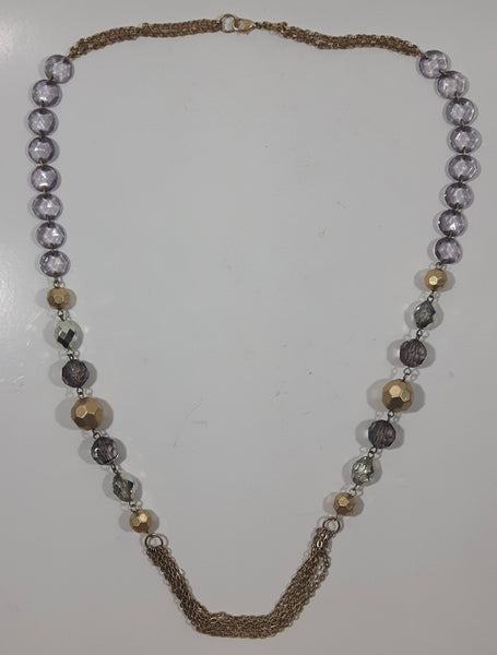 Gold Tone Chain Plastic Amethyst Colored Bead Necklace 28" Long