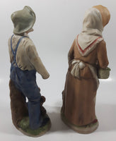 Vintage Homco Man with a Squirrel and Woman with a Rabbit 8" Tall Ceramic Figures 1409 Made in Japan