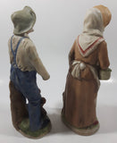 Vintage Homco Man with a Squirrel and Woman with a Rabbit 8" Tall Ceramic Figures 1409 Made in Japan