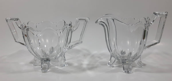 Vintage Heavy Glass Creamer and Sugar Bowl 4" Tall