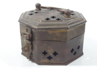 Vintage Octagon Shaped Hammered Brass Cricket Box with Handle