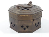 Vintage Octagon Shaped Hammered Brass Cricket Box with Handle