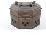 Vintage Octagon Shaped Hammered Brass Cricket Box with Handle