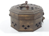 Vintage Octagon Shaped Hammered Brass Cricket Box with Handle