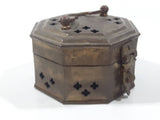 Vintage Octagon Shaped Hammered Brass Cricket Box with Handle