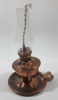 Vintage Small Copper Oil Lamp with Glass Flume 7 1/4" Tall