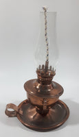 Vintage Small Copper Oil Lamp with Glass Flume 7 1/4" Tall