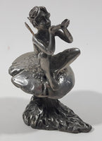 Vintage Male Pixie Fairy Sitting On A Toadstool 3" Tall Pewter Metal Figurine