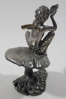 Vintage Male Pixie Fairy Sitting On A Toadstool 3" Tall Pewter Metal Figurine