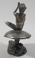 Vintage Male Pixie Fairy Sitting On A Toadstool 3" Tall Pewter Metal Figurine