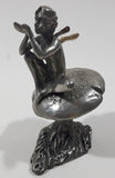 Vintage Male Pixie Fairy Sitting On A Toadstool 3" Tall Pewter Metal Figurine