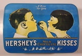 1999 Vintage Style Hershey's Kisses Milk Chocolate Snacks "A Kiss For You" Boy and Girl Blue Metal Tin Hinged Container Faded