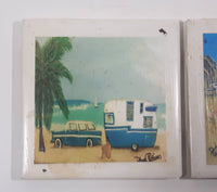 Set of 3 Camper Trailer RV Camping Scenes 4 1/4" x 4 1/4" Ceramic Tile Trivets