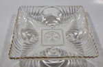 Vintage Mid Century Art Deco Concentric Circles 6" x 6" Square Shaped Gold Trim Glass Candy Dish