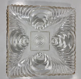 Vintage Mid Century Art Deco Concentric Circles 6" x 6" Square Shaped Gold Trim Glass Candy Dish