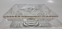 Vintage Mid Century Art Deco Concentric Circles 6" x 6" Square Shaped Gold Trim Glass Candy Dish