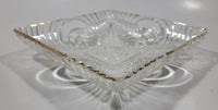 Vintage Mid Century Art Deco Concentric Circles 6" x 6" Square Shaped Gold Trim Glass Candy Dish