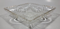 Vintage Mid Century Art Deco Concentric Circles 6" x 6" Square Shaped Gold Trim Glass Candy Dish