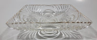 Vintage Mid Century Art Deco Concentric Circles 6" x 6" Square Shaped Gold Trim Glass Candy Dish