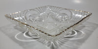 Vintage Mid Century Art Deco Concentric Circles 6" x 6" Square Shaped Gold Trim Glass Candy Dish