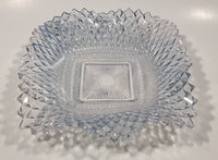 Vintage Light Blue Tinted Diamond Cut Crystal 7" x 7" Square Shaped Glass Candy Dish