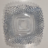 Vintage Light Blue Tinted Diamond Cut Crystal 7" x 7" Square Shaped Glass Candy Dish