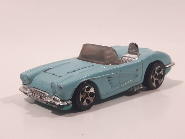 1996 Hot Wheels Hill's Exclusive '58 Corvette Coupe Convertible Light Blue Aqua Teal Die Cast Toy Car Vehicle with Opening Hood