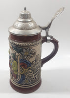 Vintage Original Gerzit Gerz West Germany Kuhler Trunk Bavarian Themed 7" Tall Lidded Stein Cracked