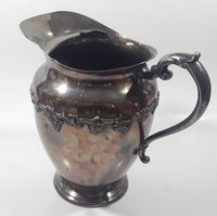 Antique Majestic Old English Reproduction 6190 S.P.B.M. Silver Plated Brass Metal 8" Tall Wine Grape Themed Pitcher Jug