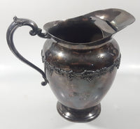 Antique Majestic Old English Reproduction 6190 S.P.B.M. Silver Plated Brass Metal 8" Tall Wine Grape Themed Pitcher Jug