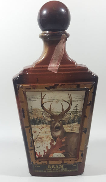 Vintage Jim Beam Kentucky Whisky Buck Deer 10 1/2" Tall Brown Amber Glass Decanter Bottle