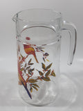 Vintage Red Yellow Blue Birds on Branches 8 1/4" Tall Clear Glass Pitcher Jug Made in France