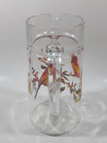 Vintage Red Yellow Blue Birds on Branches 8 1/4" Tall Clear Glass Pitcher Jug Made in France