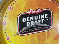 Pacific Genuine Draft Beer 'Cold Filtered Brewed With Pure Spring Water' Yellow Neon 14 1/2" Diameter Round Wall Clock